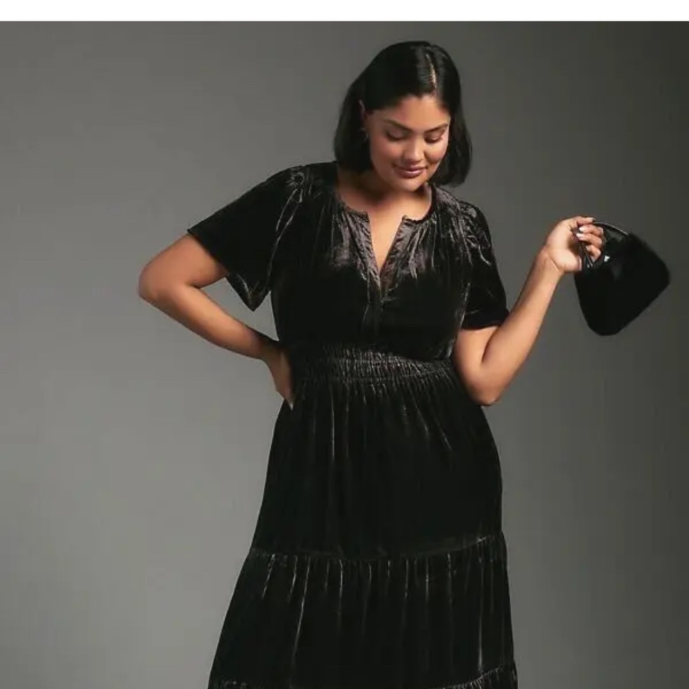 Anthropologie The Somerset Maxi Dress Velvet EditionTiered Smock Gunmetal XS